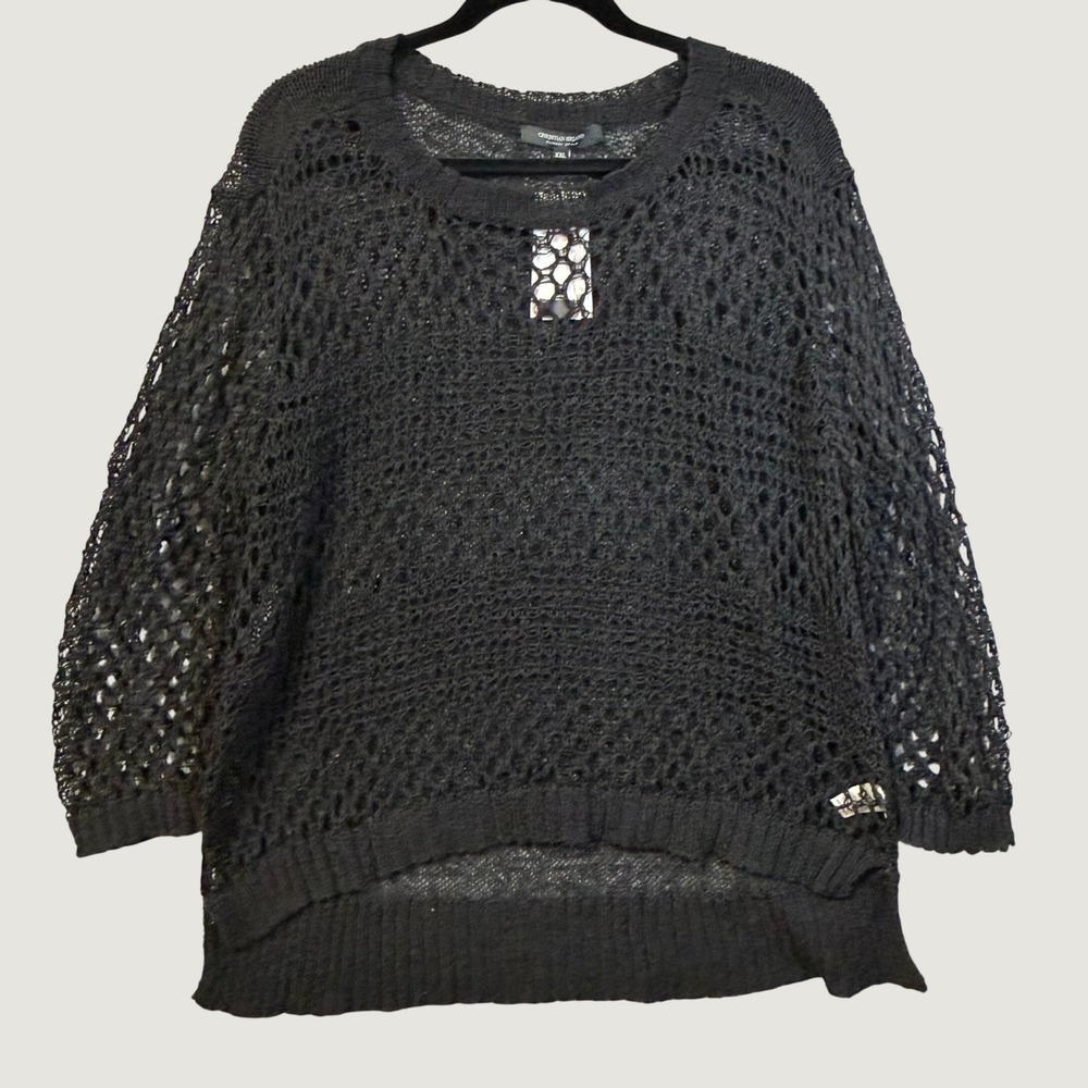 Christian Siriano Runway Style Black Open Knit Crochet Sweater XXL New